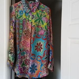 JOHNNY WAS size L silk Spring  blouse